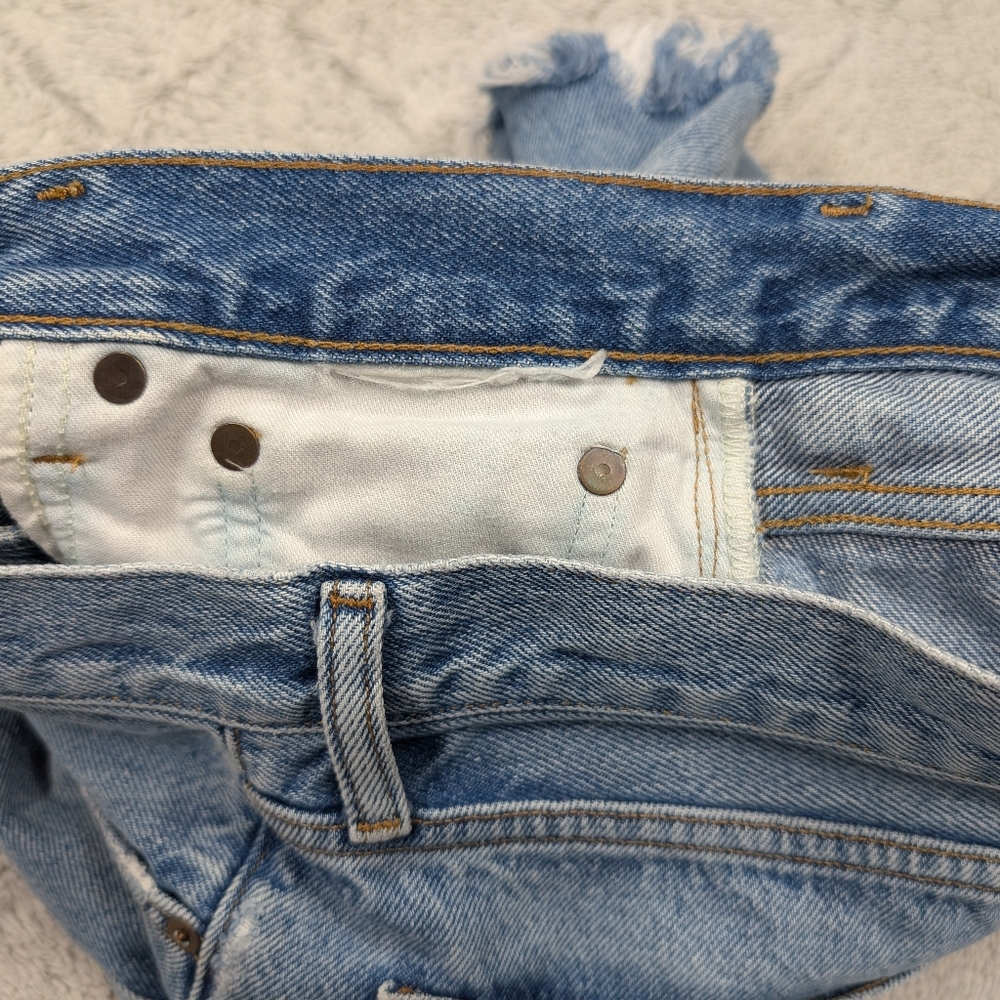 Agolde Shorts Womens 25 Blue Swapmeet Denim Parker Long High Rise Fray Hem - Picture 8 of 9